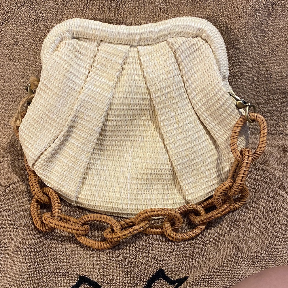 Antik Kraft Cream Woven Mini Bag with Tan Chain Handle